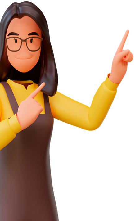 Woman points to the right